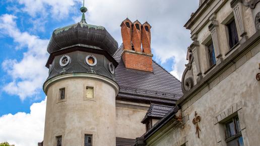 Zamek w Dąbrowie - kręcone kominy