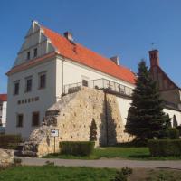Budynek Muzeum Ziemi Wieluńskiej z tyłu kościół ewangielicki, Tadeusz Walkowicz