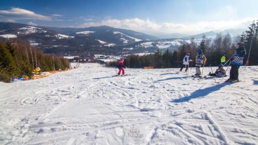 Stok narciarski przy niebieskim szlaku na Stożek